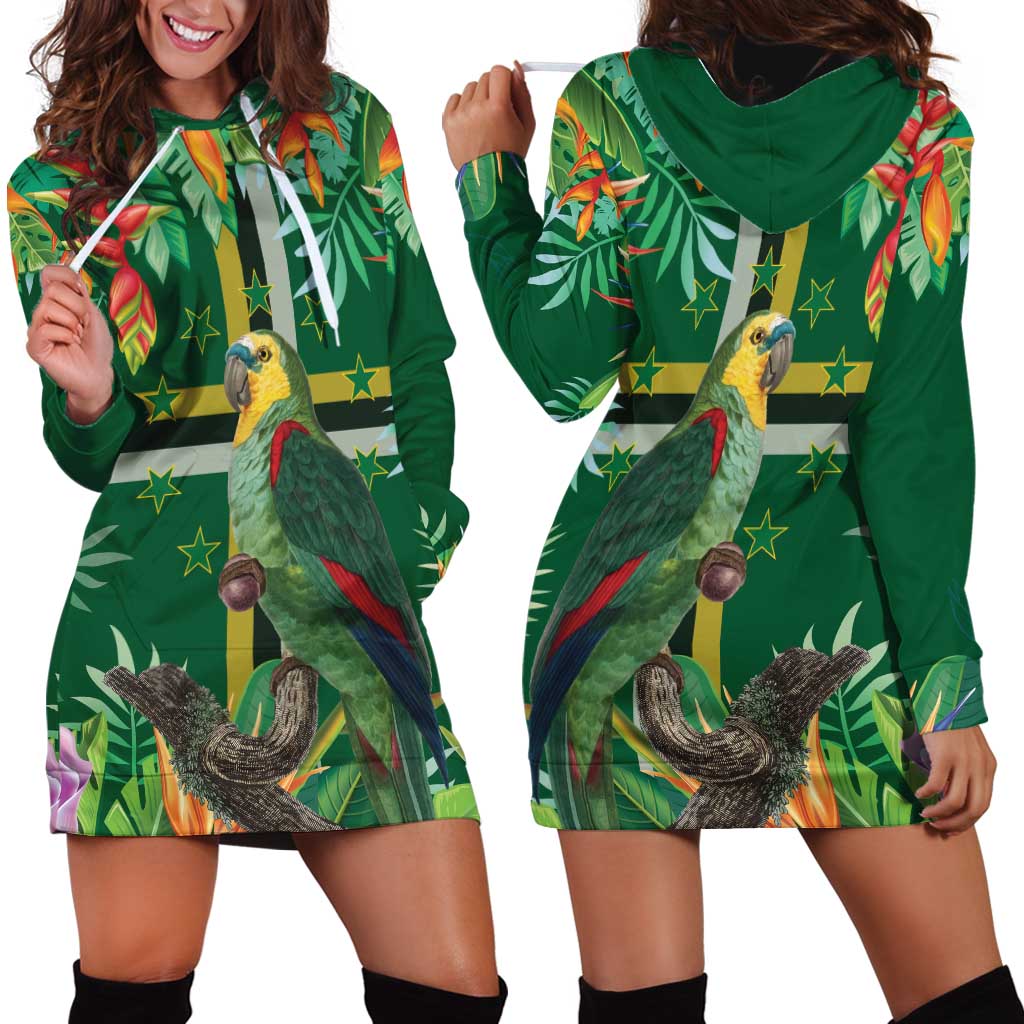 Dominica Sisserou Parrot Hoodie Dress Tropical Flower Flag Style - Wonder Print Shop