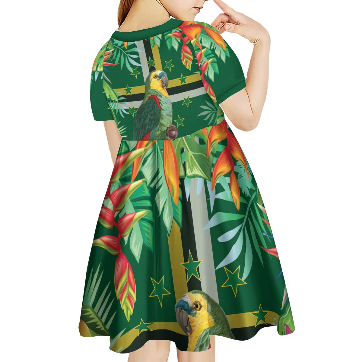 Dominica Sisserou Parrot Kid Short Sleeve Dress Tropical Flower Flag Style - Wonder Print Shop