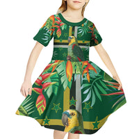 Dominica Sisserou Parrot Kid Short Sleeve Dress Tropical Flower Flag Style - Wonder Print Shop