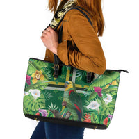 Dominica Sisserou Parrot Leather Tote Bag Tropical Flower Flag Style - Wonder Print Shop