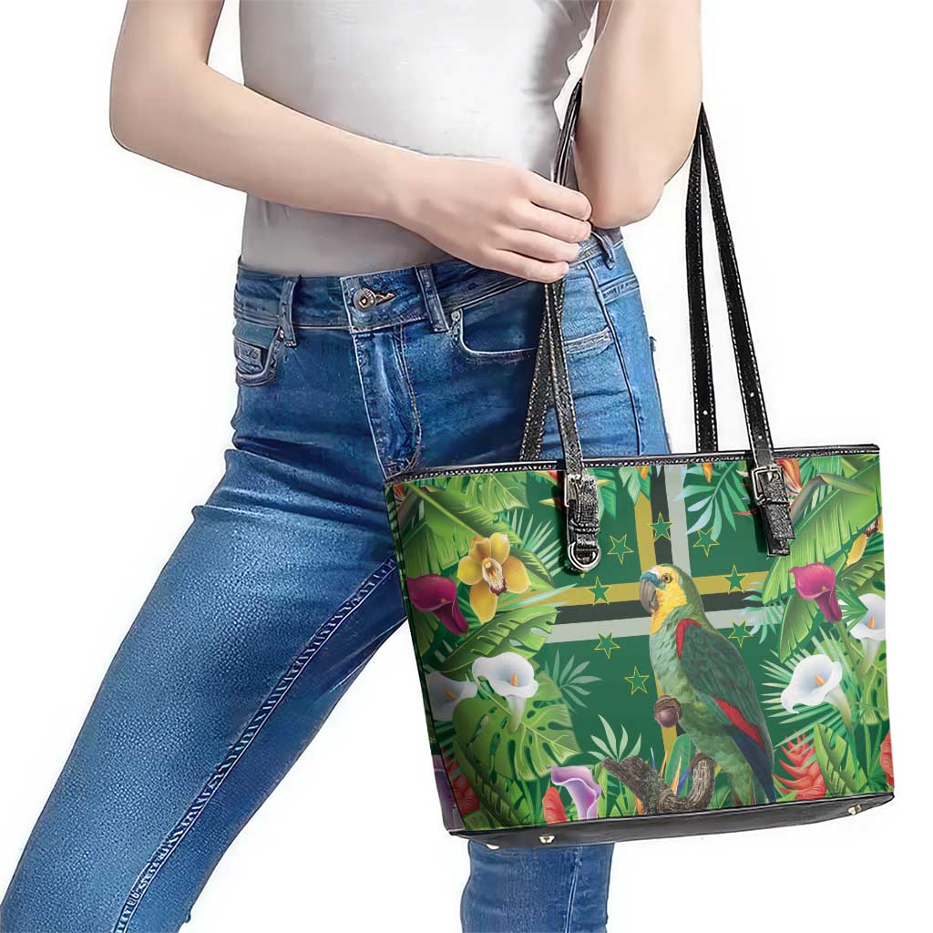 Dominica Sisserou Parrot Leather Tote Bag Tropical Flower Flag Style - Wonder Print Shop