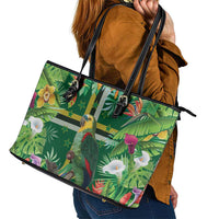 Dominica Sisserou Parrot Leather Tote Bag Tropical Flower Flag Style - Wonder Print Shop
