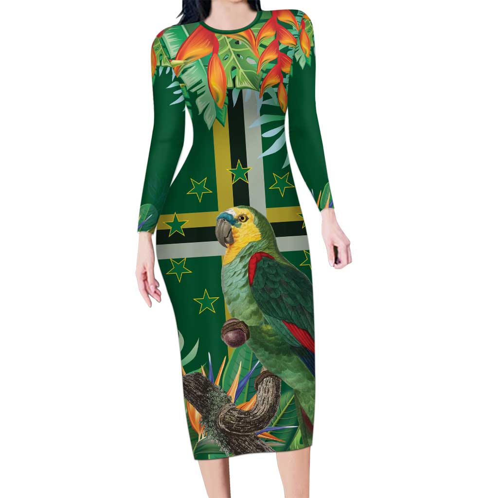 Dominica Sisserou Parrot Long Sleeve Bodycon Dress Tropical Flower Flag Style - Wonder Print Shop