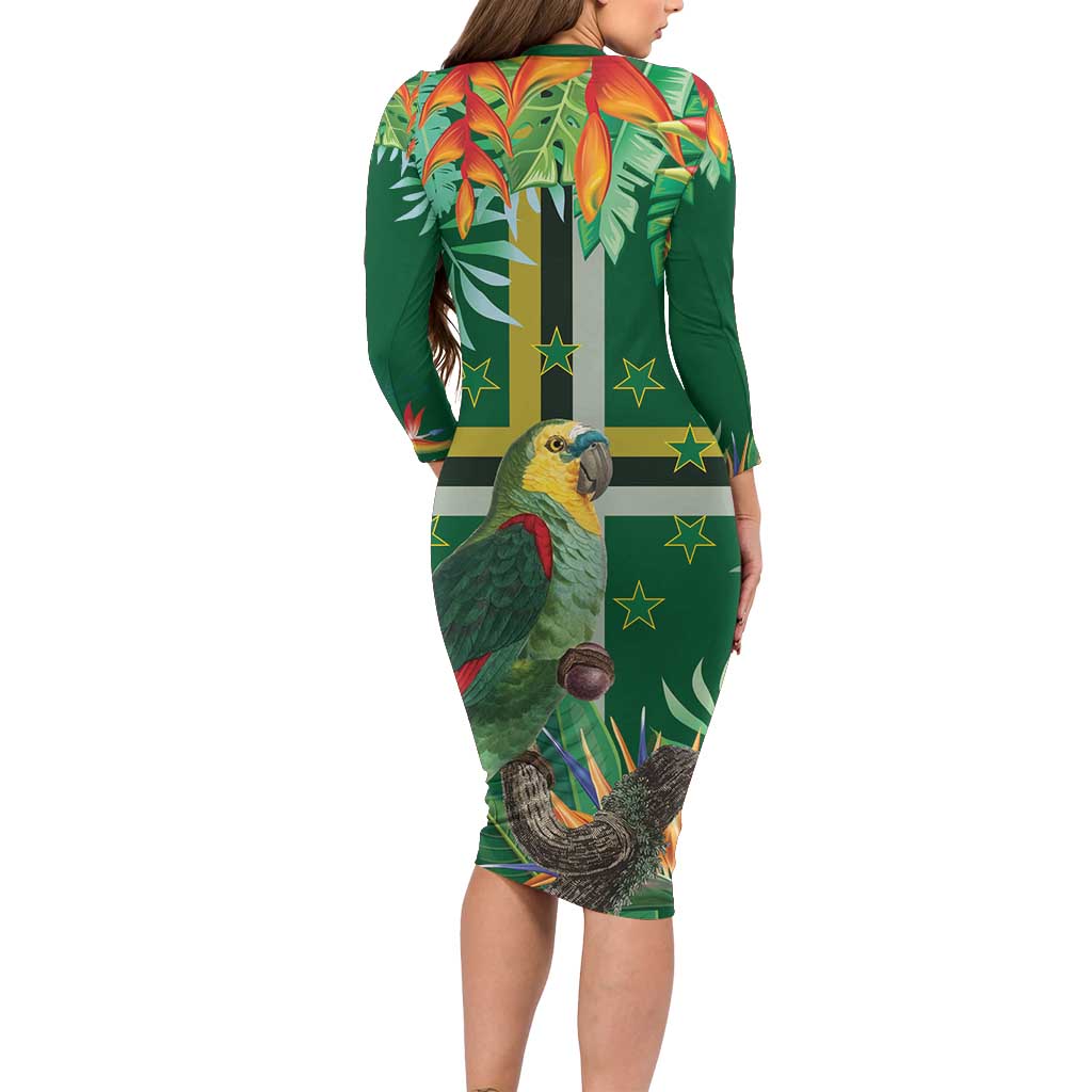 Dominica Sisserou Parrot Long Sleeve Bodycon Dress Tropical Flower Flag Style - Wonder Print Shop