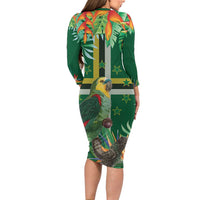 Dominica Sisserou Parrot Long Sleeve Bodycon Dress Tropical Flower Flag Style - Wonder Print Shop