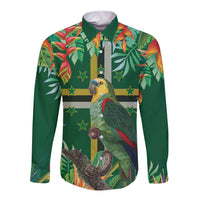 Dominica Sisserou Parrot Long Sleeve Button Shirt Tropical Flower Flag Style - Wonder Print Shop
