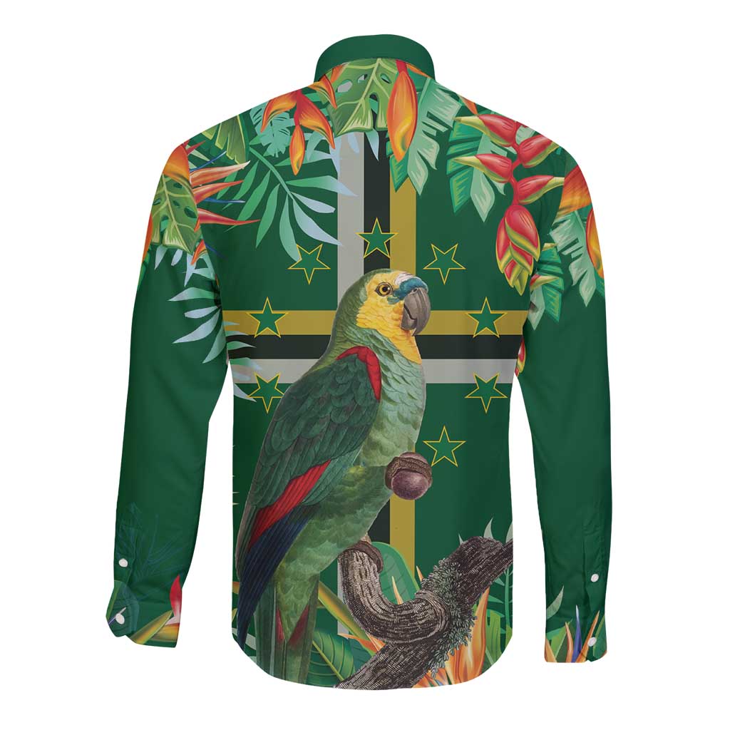Dominica Sisserou Parrot Long Sleeve Button Shirt Tropical Flower Flag Style - Wonder Print Shop