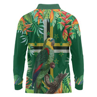 Dominica Sisserou Parrot Long Sleeve Polo Shirt Tropical Flower Flag Style - Wonder Print Shop