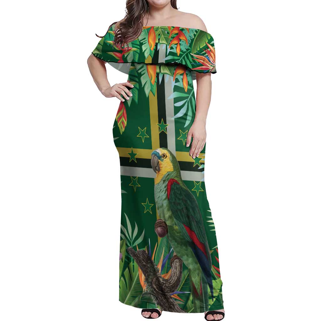 Dominica Sisserou Parrot Off Shoulder Maxi Dress Tropical Flower Flag Style - Wonder Print Shop