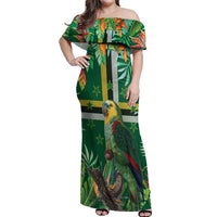 Dominica Sisserou Parrot Off Shoulder Maxi Dress Tropical Flower Flag Style - Wonder Print Shop