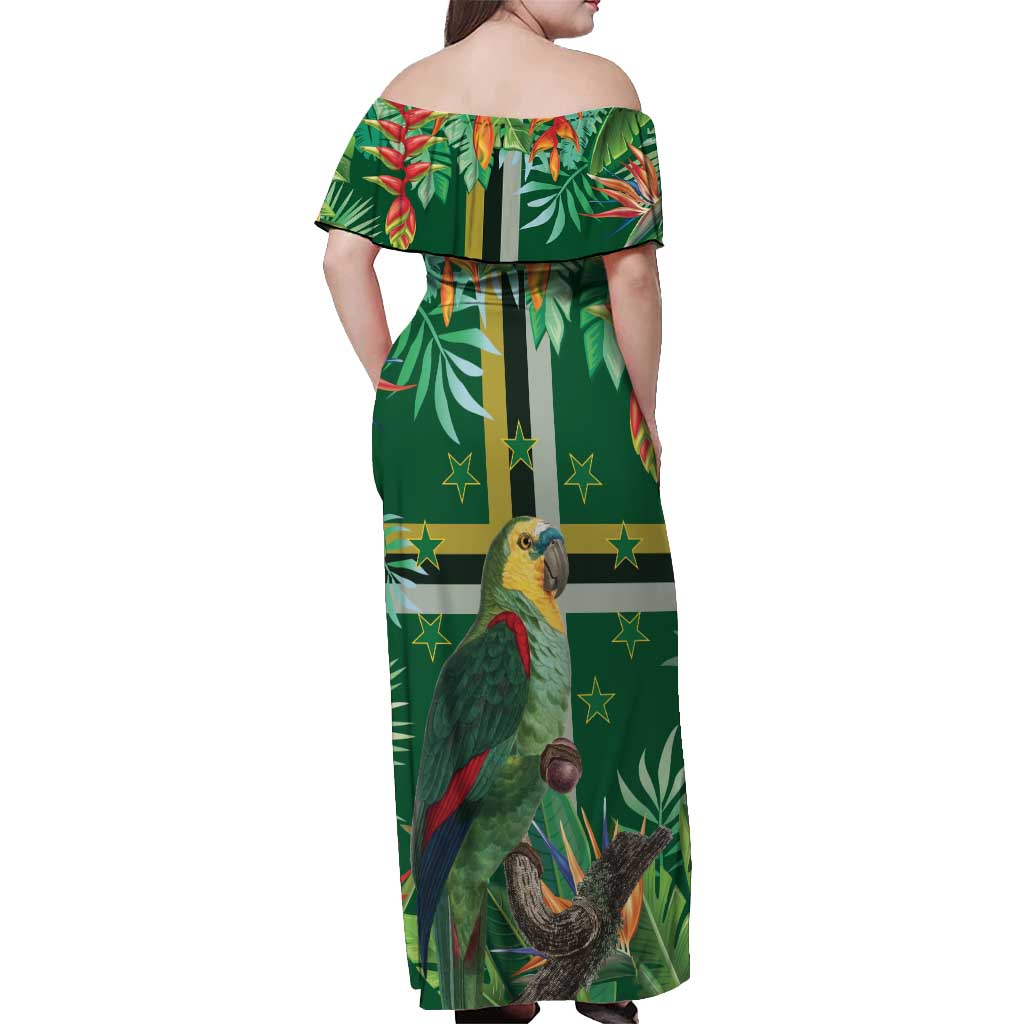 Dominica Sisserou Parrot Off Shoulder Maxi Dress Tropical Flower Flag Style - Wonder Print Shop