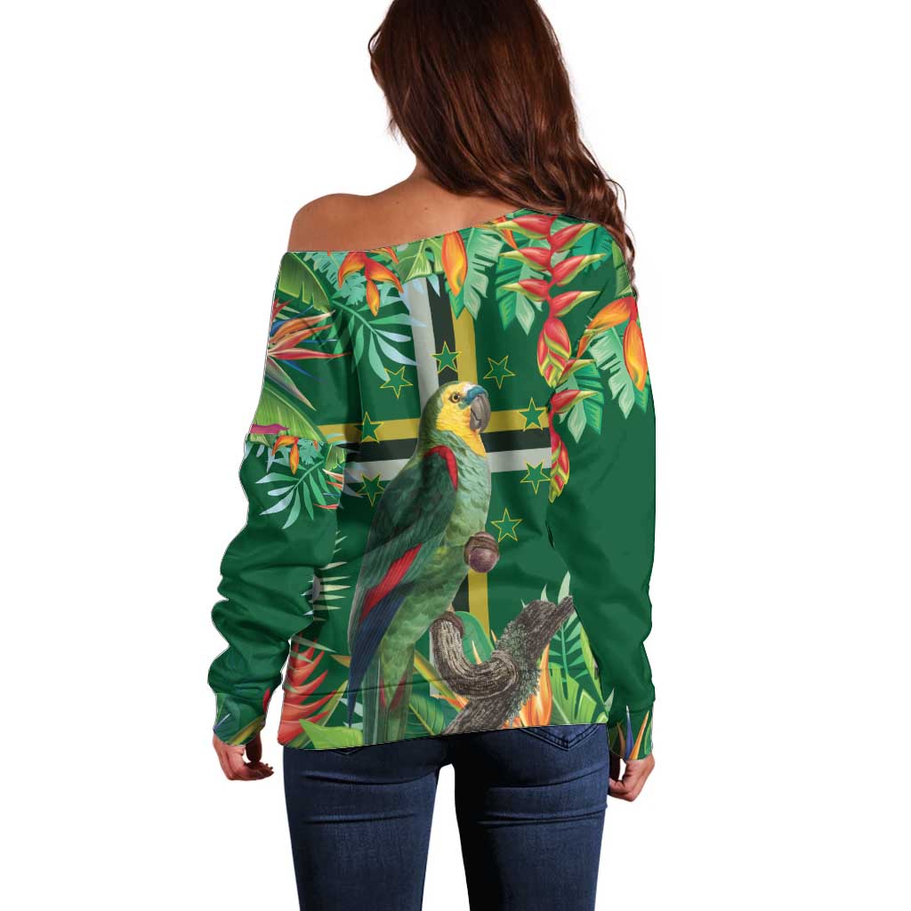 Dominica Sisserou Parrot Off Shoulder Sweater Tropical Flower Flag Style - Wonder Print Shop