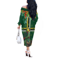 Dominica Sisserou Parrot Off The Shoulder Long Sleeve Dress Tropical Flower Flag Style - Wonder Print Shop