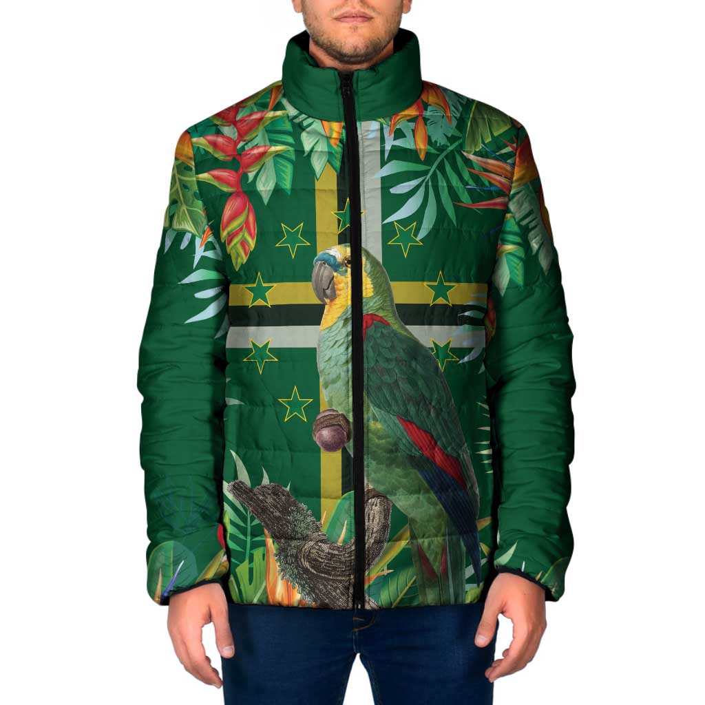 Dominica Sisserou Parrot Padded Jacket Tropical Flower Flag Style - Wonder Print Shop