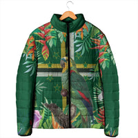 Dominica Sisserou Parrot Padded Jacket Tropical Flower Flag Style - Wonder Print Shop