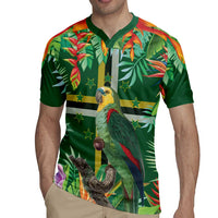 Dominica Sisserou Parrot Rugby Jersey Tropical Flower Flag Style - Wonder Print Shop
