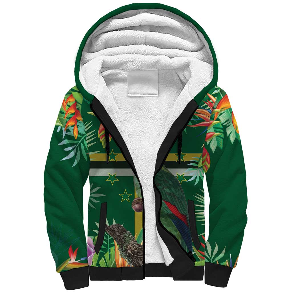 Dominica Sisserou Parrot Sherpa Hoodie Tropical Flower Flag Style - Wonder Print Shop