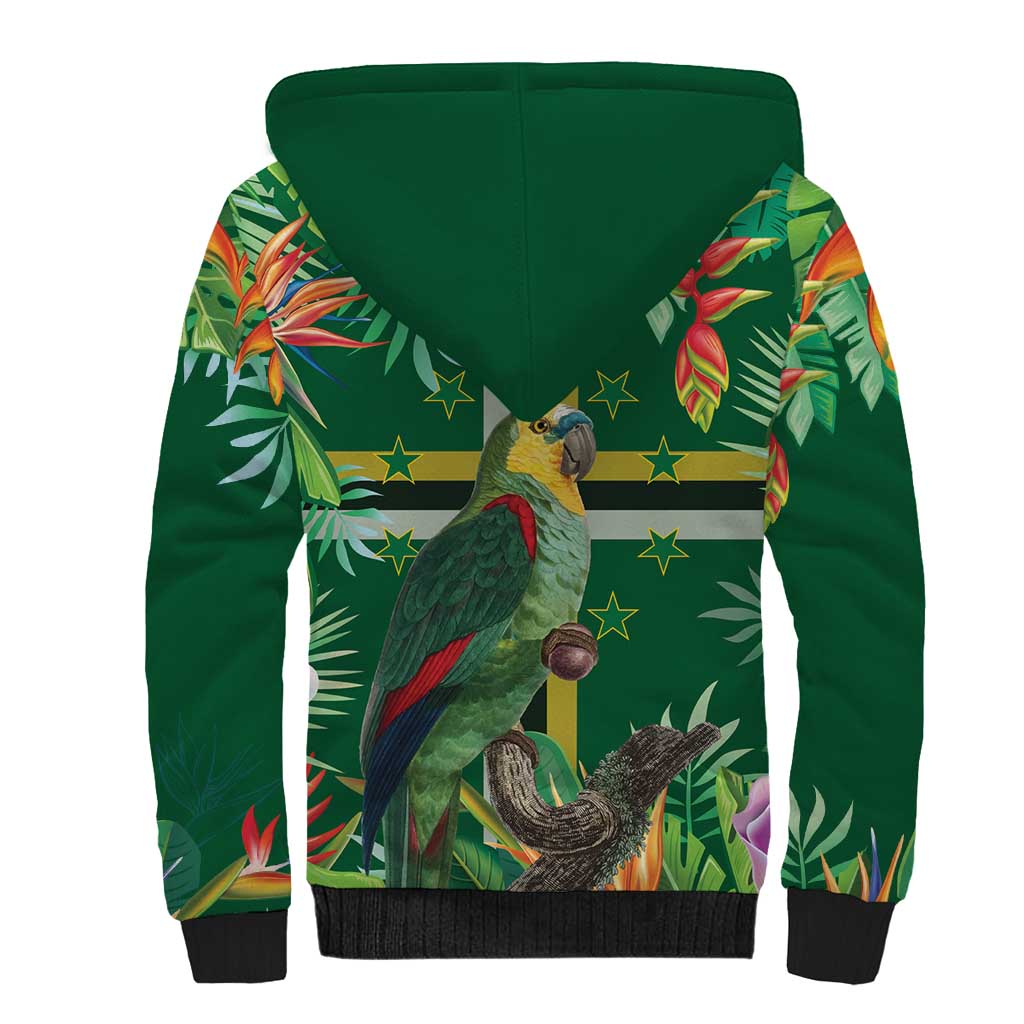 Dominica Sisserou Parrot Sherpa Hoodie Tropical Flower Flag Style - Wonder Print Shop