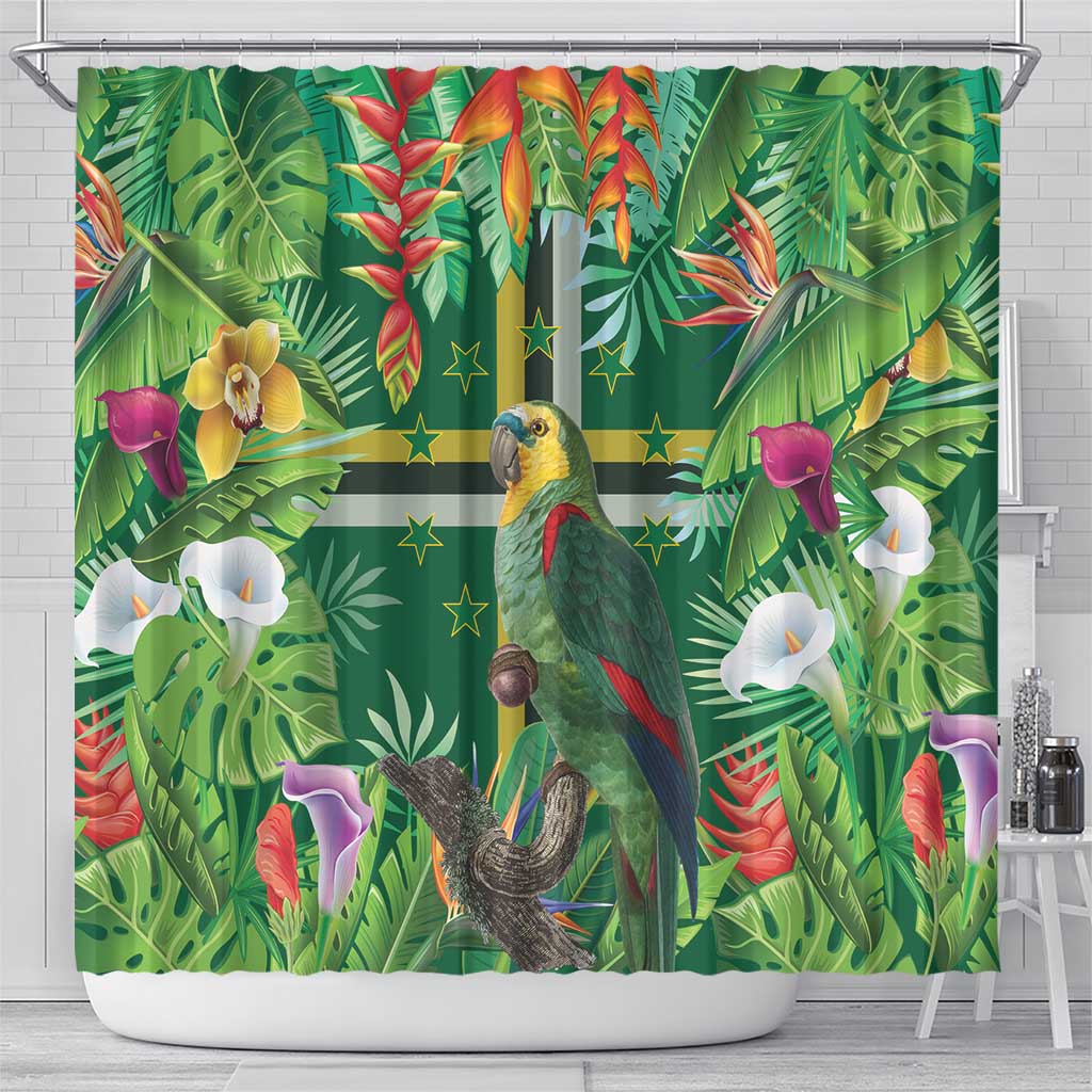 Dominica Sisserou Parrot Shower Curtain Tropical Flower Flag Style - Wonder Print Shop