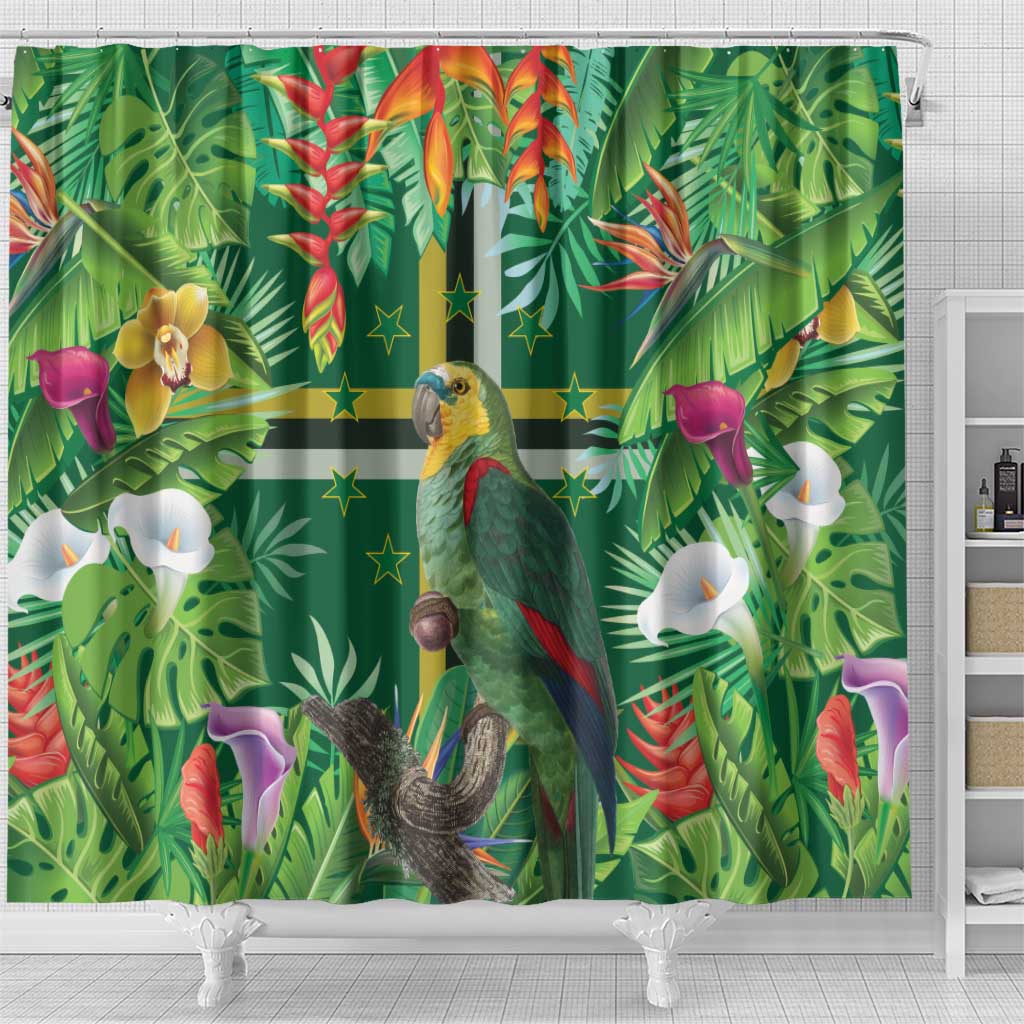 Dominica Sisserou Parrot Shower Curtain Tropical Flower Flag Style - Wonder Print Shop