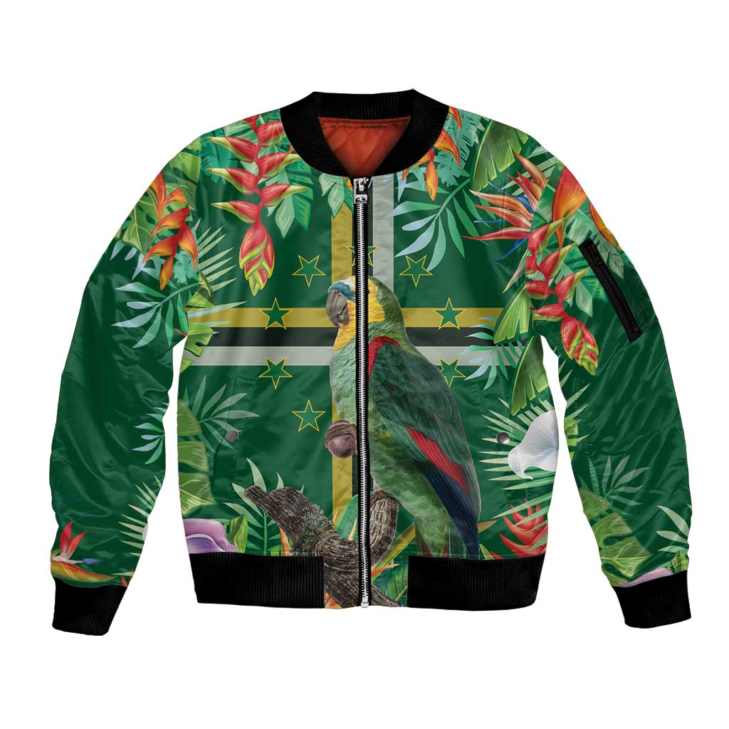 Dominica Sisserou Parrot Sleeve Zip Bomber Jacket Tropical Flower Flag Style - Wonder Print Shop