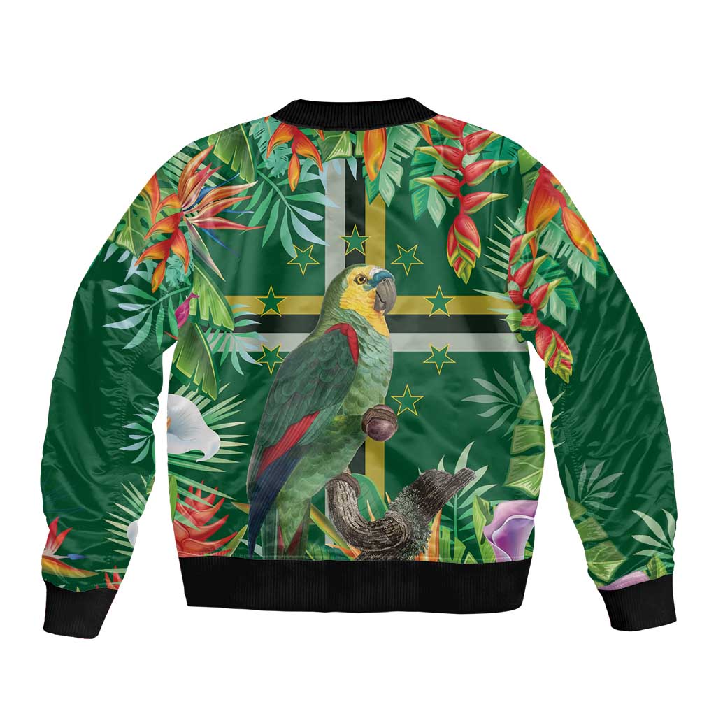 Dominica Sisserou Parrot Sleeve Zip Bomber Jacket Tropical Flower Flag Style - Wonder Print Shop