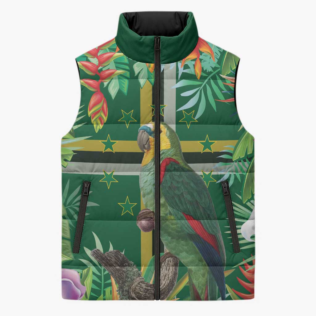 Dominica Sisserou Parrot Sleeveless Puffer Jacket Tropical Flower Flag Style - Wonder Print Shop