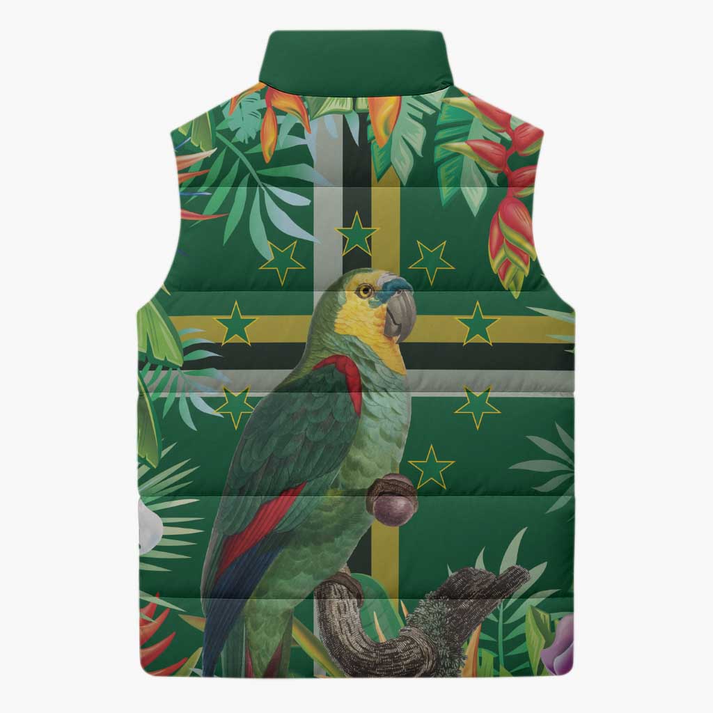 Dominica Sisserou Parrot Sleeveless Puffer Jacket Tropical Flower Flag Style - Wonder Print Shop