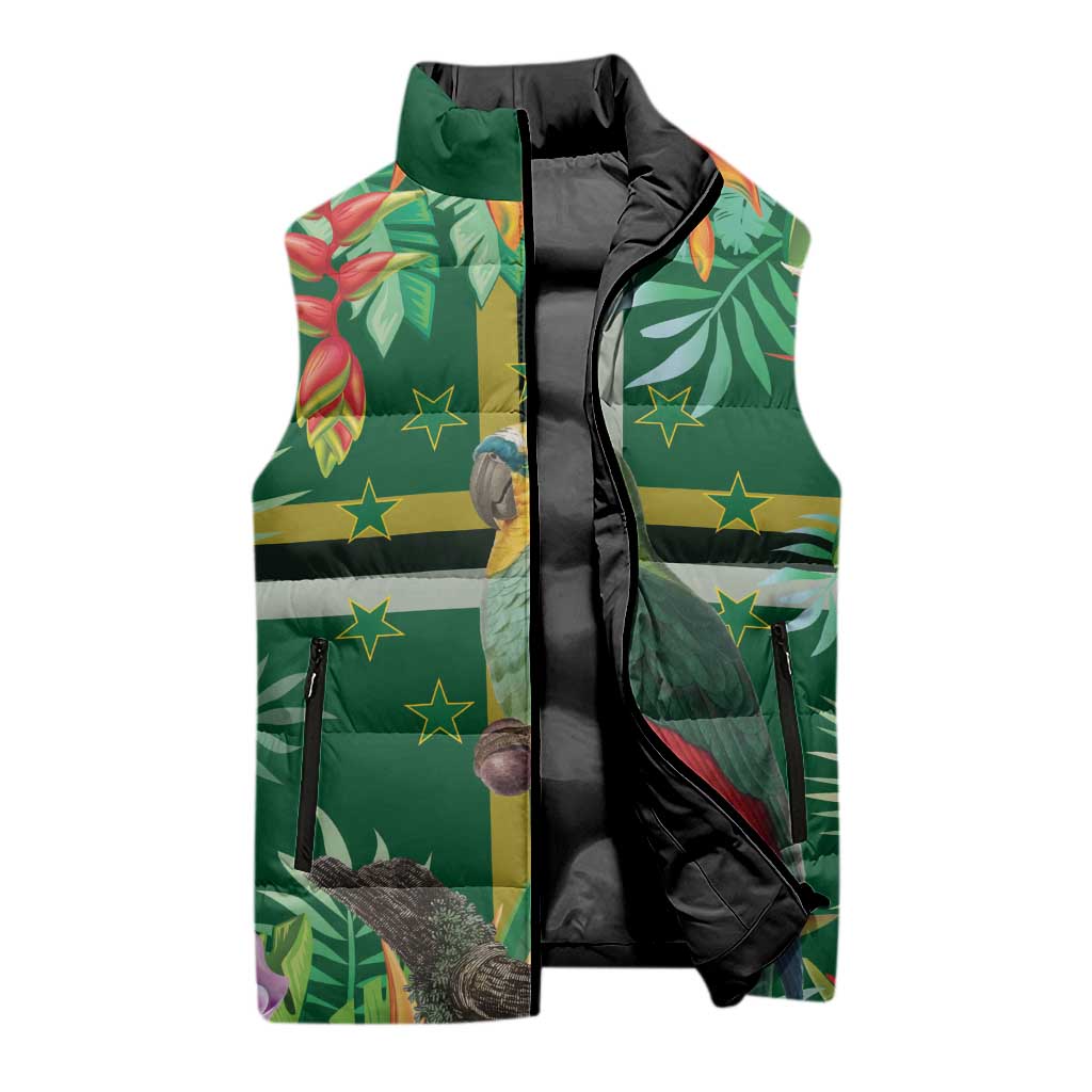 Dominica Sisserou Parrot Sleeveless Puffer Jacket Tropical Flower Flag Style - Wonder Print Shop