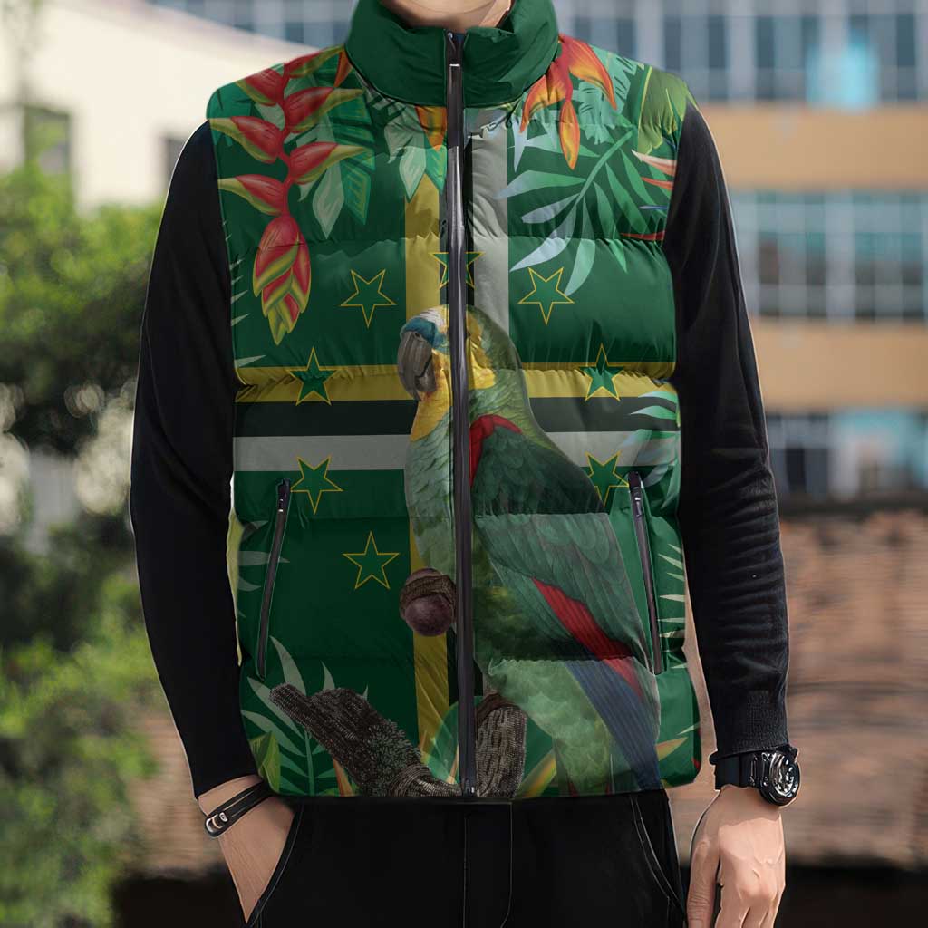 Dominica Sisserou Parrot Sleeveless Puffer Jacket Tropical Flower Flag Style - Wonder Print Shop