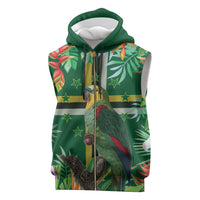 Dominica Sisserou Parrot Sleeveless Zip Hoodie Tropical Flower Flag Style - Wonder Print Shop