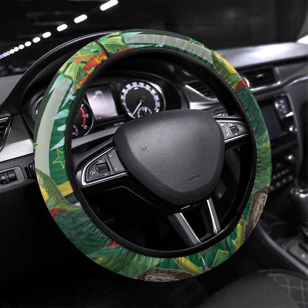 Dominica Sisserou Parrot Steering Wheel Cover Tropical Flower Flag Style - Wonder Print Shop
