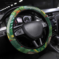 Dominica Sisserou Parrot Steering Wheel Cover Tropical Flower Flag Style - Wonder Print Shop