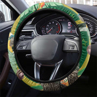 Dominica Sisserou Parrot Steering Wheel Cover Tropical Flower Flag Style - Wonder Print Shop