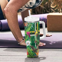 Dominica Sisserou Parrot Tumbler With Handle Tropical Flower Flag Style - Wonder Print Shop