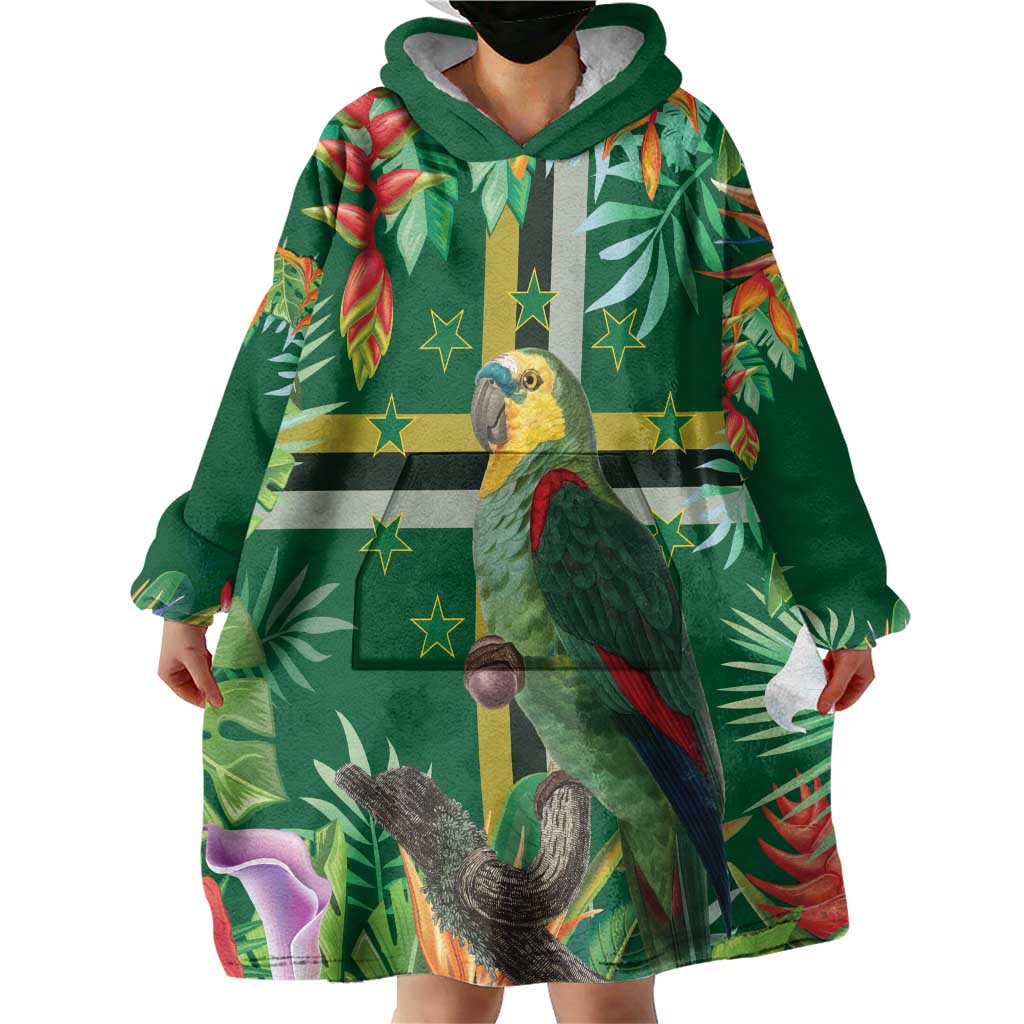 Dominica Sisserou Parrot Wearable Blanket Hoodie Tropical Flower Flag Style - Wonder Print Shop