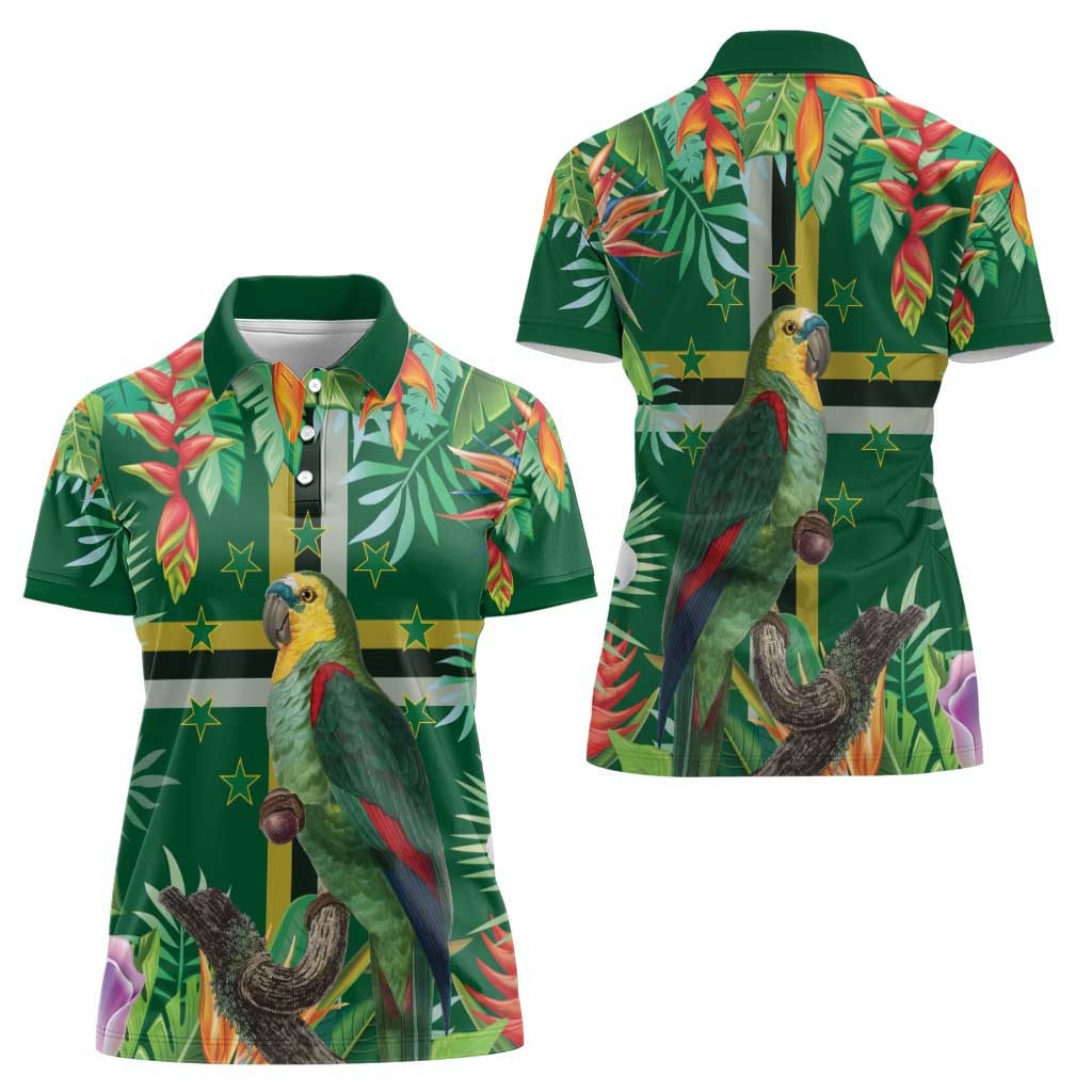 Dominica Sisserou Parrot Women Polo Shirt Tropical Flower Flag Style - Wonder Print Shop
