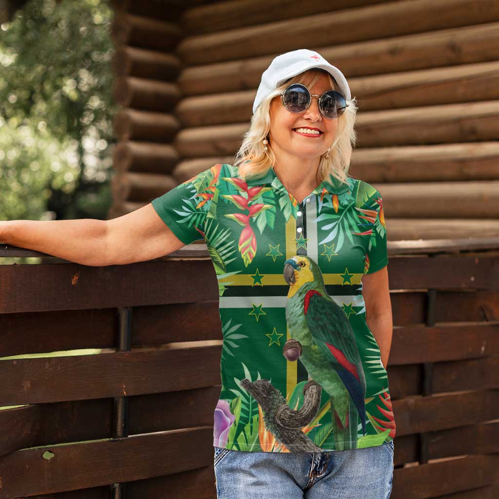 Dominica Sisserou Parrot Women Polo Shirt Tropical Flower Flag Style - Wonder Print Shop