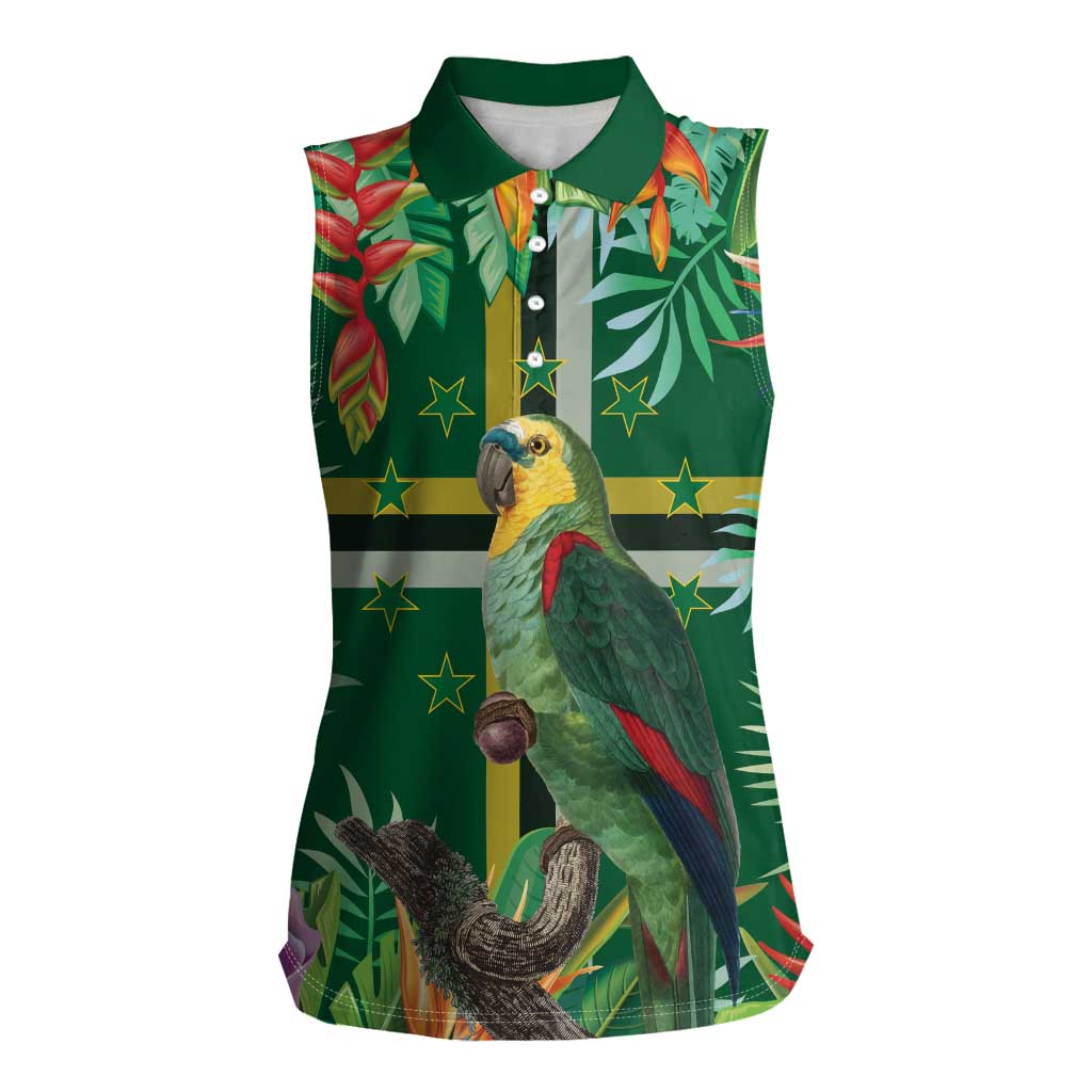 Dominica Sisserou Parrot Women Sleeveless Polo Shirt Tropical Flower Flag Style - Wonder Print Shop