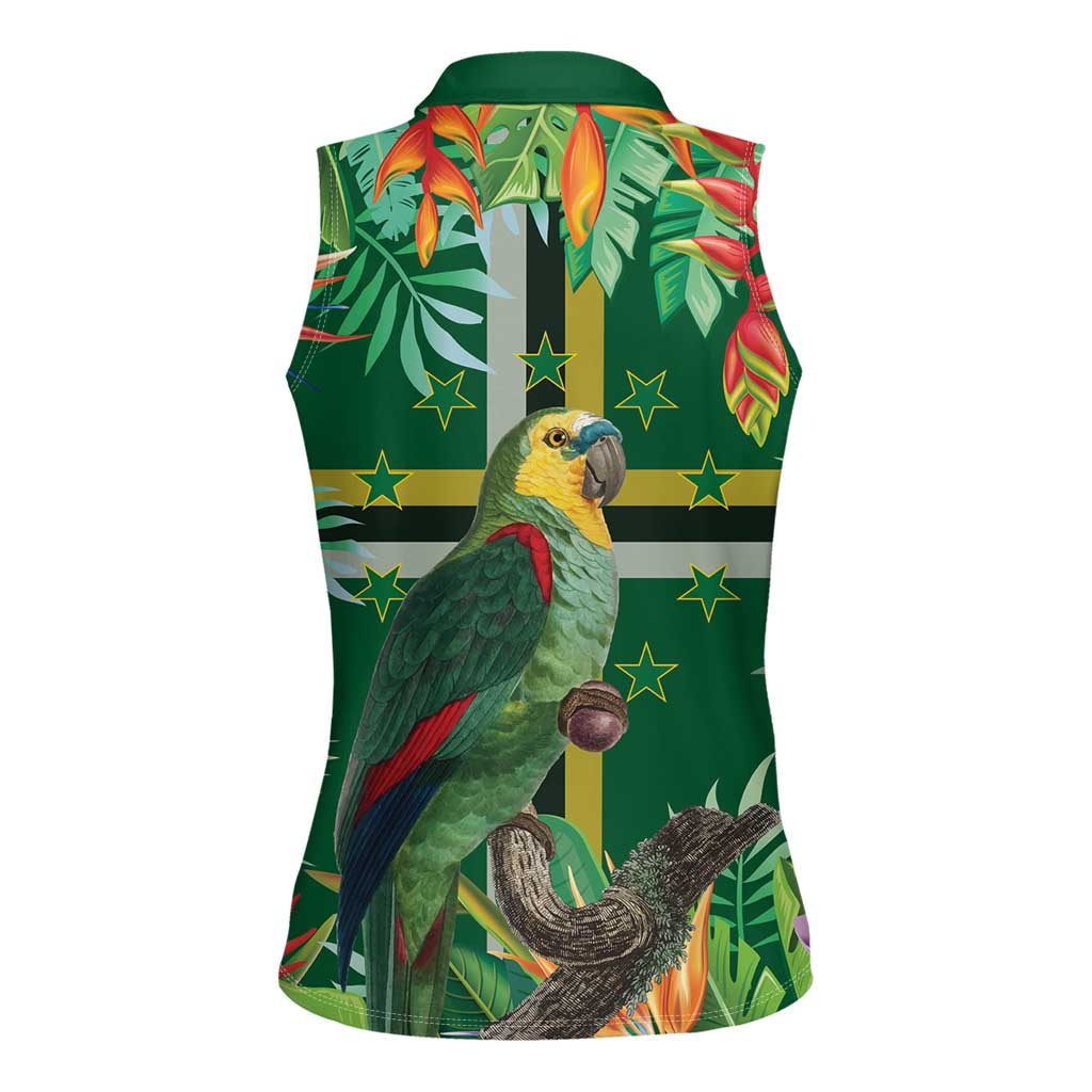 Dominica Sisserou Parrot Women Sleeveless Polo Shirt Tropical Flower Flag Style - Wonder Print Shop