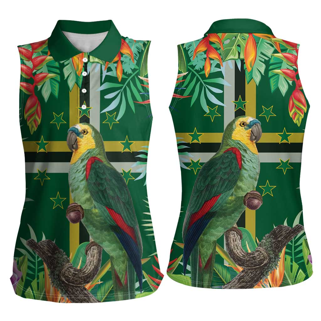Dominica Sisserou Parrot Women Sleeveless Polo Shirt Tropical Flower Flag Style - Wonder Print Shop