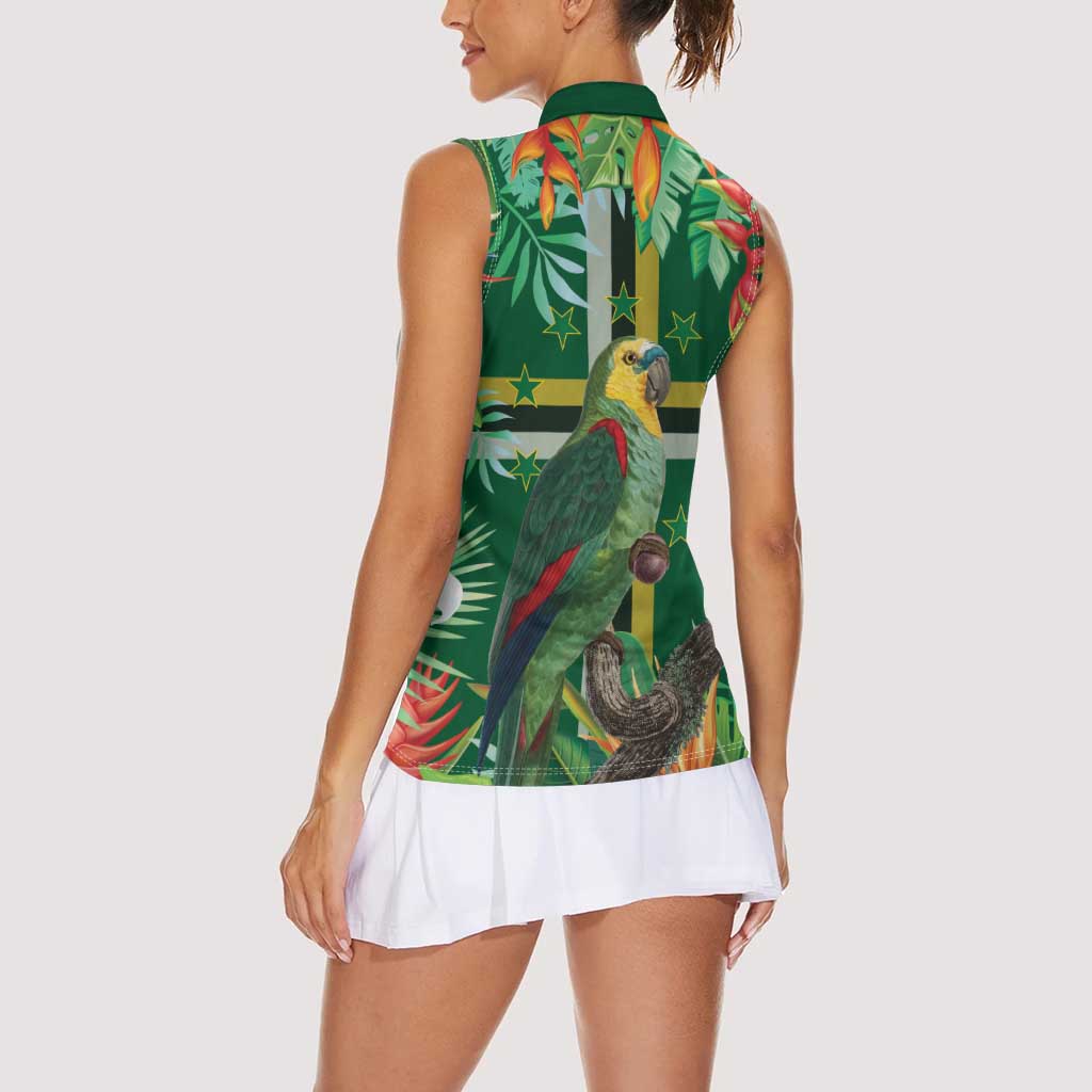 Dominica Sisserou Parrot Women Sleeveless Polo Shirt Tropical Flower Flag Style - Wonder Print Shop