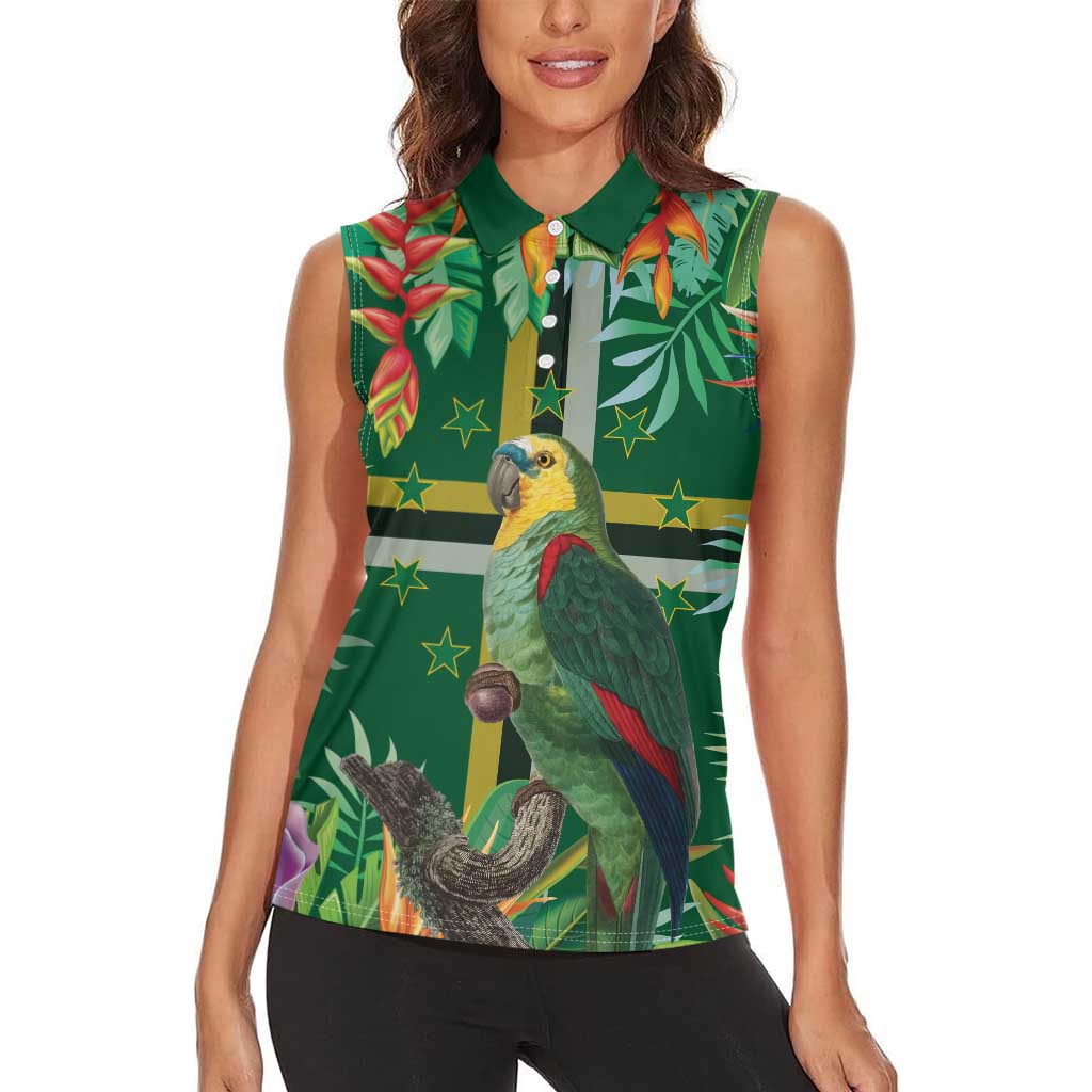 Dominica Sisserou Parrot Women Sleeveless Polo Shirt Tropical Flower Flag Style - Wonder Print Shop