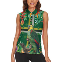 Dominica Sisserou Parrot Women Sleeveless Polo Shirt Tropical Flower Flag Style - Wonder Print Shop