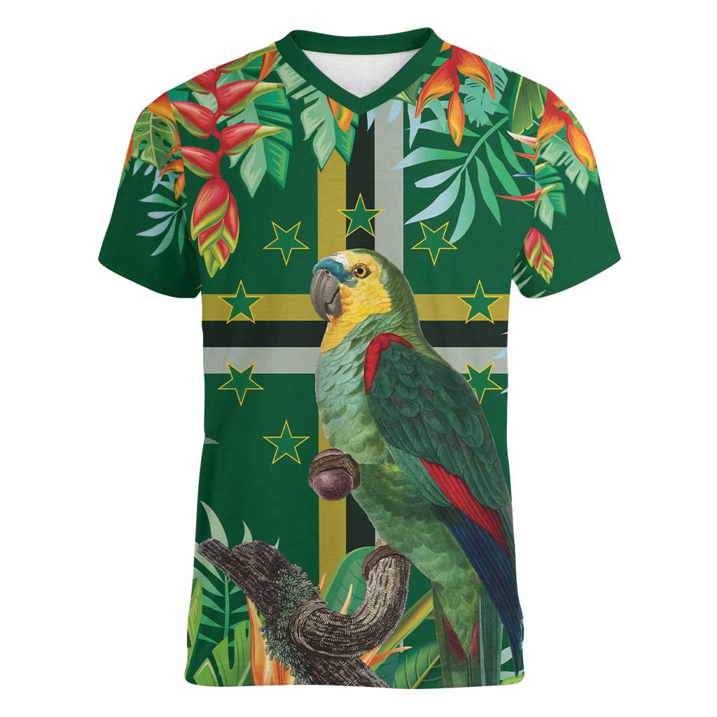Dominica Sisserou Parrot Women V-Neck T-Shirt Tropical Flower Flag Style - Wonder Print Shop