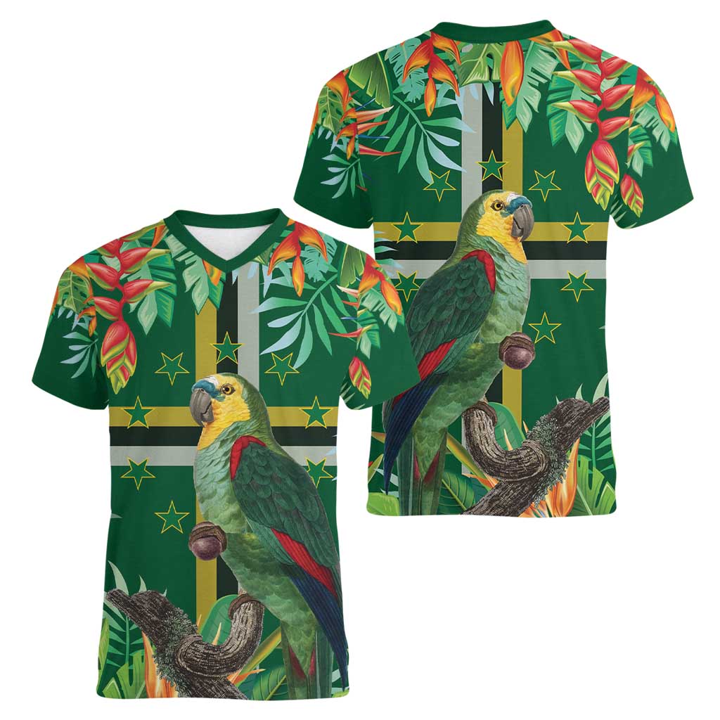 Dominica Sisserou Parrot Women V-Neck T-Shirt Tropical Flower Flag Style - Wonder Print Shop