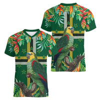 Dominica Sisserou Parrot Women V-Neck T-Shirt Tropical Flower Flag Style - Wonder Print Shop