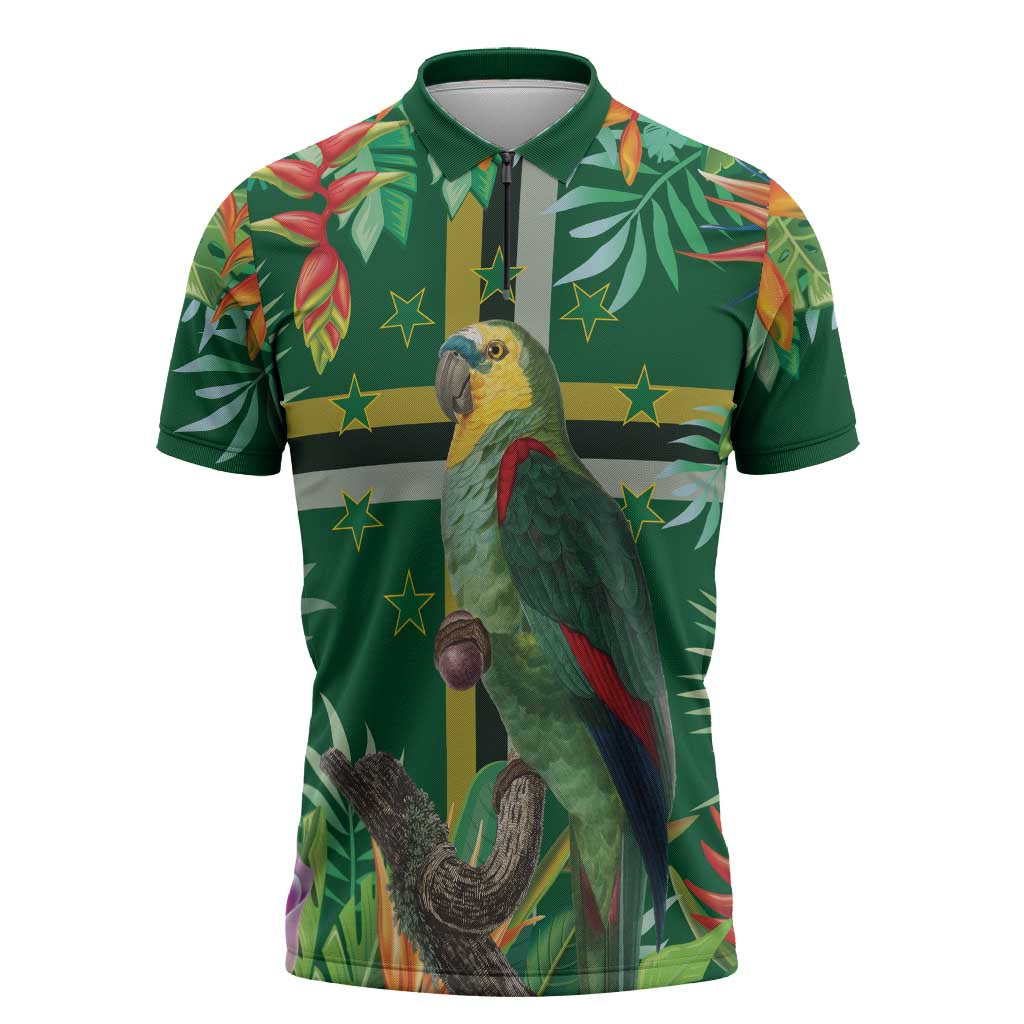 Dominica Sisserou Parrot Zipper Polo Shirt Tropical Flower Flag Style - Wonder Print Shop