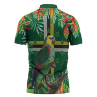 Dominica Sisserou Parrot Zipper Polo Shirt Tropical Flower Flag Style - Wonder Print Shop