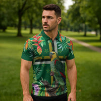 Dominica Sisserou Parrot Zipper Polo Shirt Tropical Flower Flag Style - Wonder Print Shop